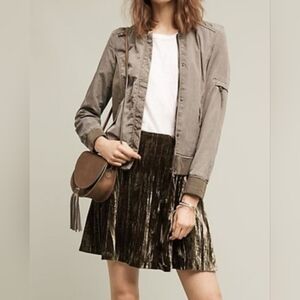 Maeve for Anthropologie Olive Green Velvet Pleated A-Line Mini Skirt Size 2